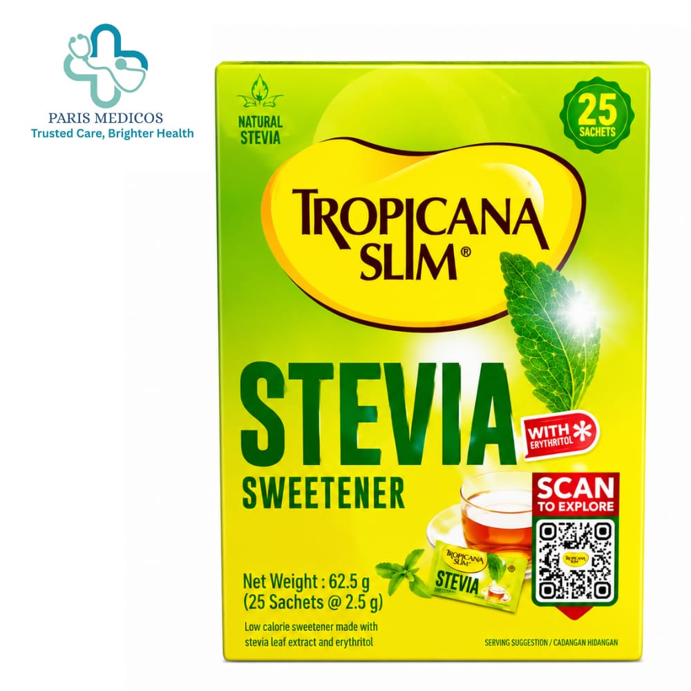 Tropicana Slim Stevia Sweetener with Erythritol 62.5g (25 Sachets)
