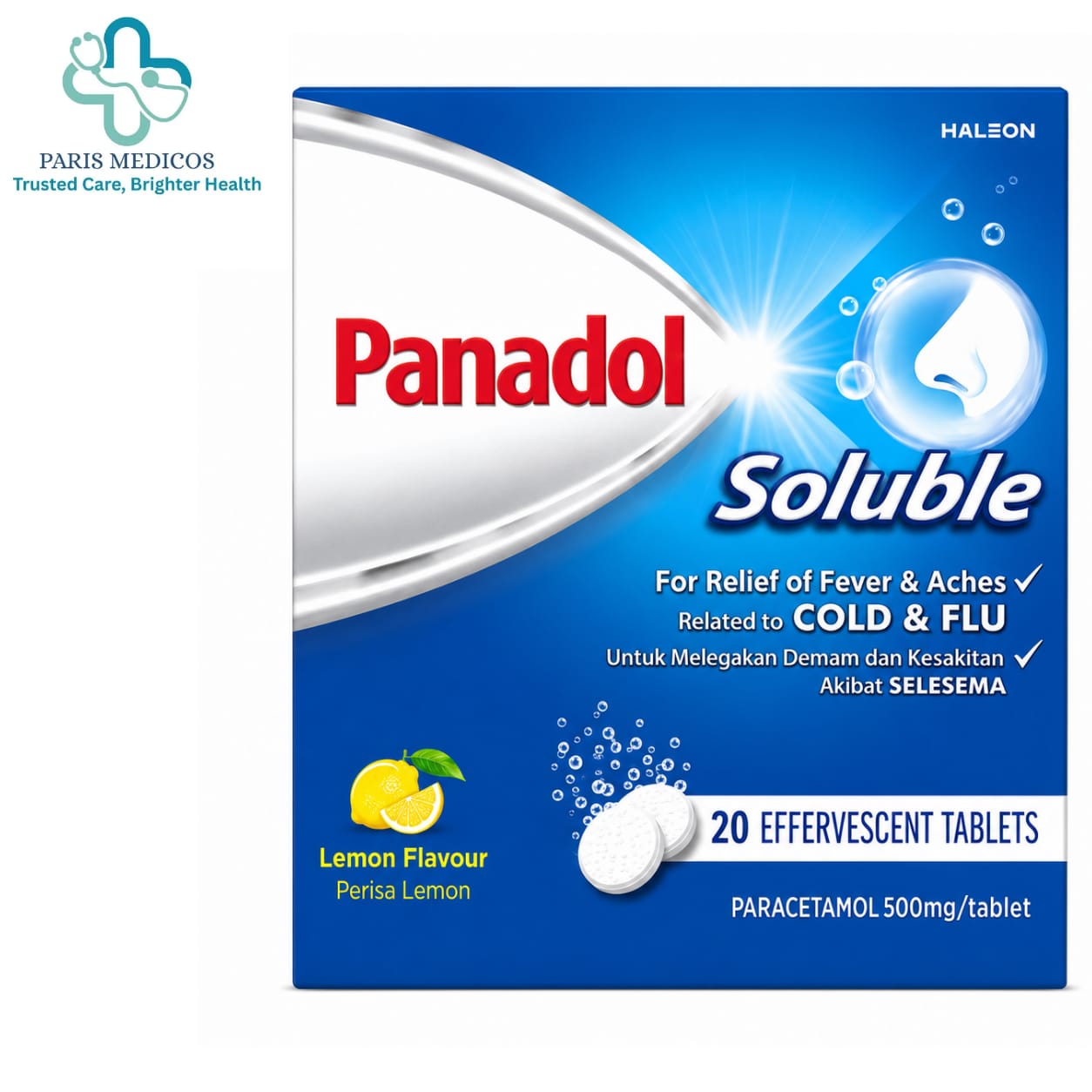 Panadol Soluble Lemon Flavour – 500mg (20 Effervescent Tablets)